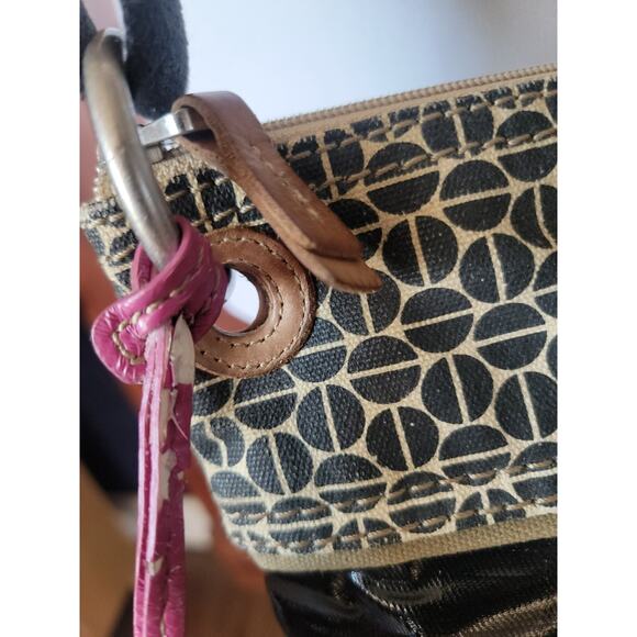 Fossil Key●Per Crossbody Purse Dot Canvas Faux Leather Y2K 2000 Adjustable Strap - Picture 4 of 16